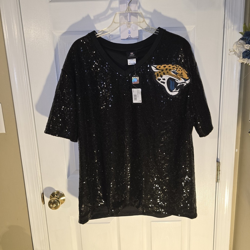 NFL Black Sequin V-Neck Jacksonville Jaguars Tee